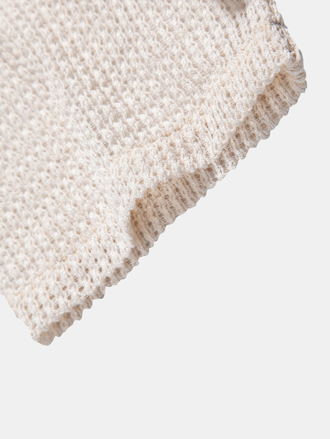 Relax Fit Crocheted V Neck Polo &amp; Crinkle Textured Drawstring 5" Shorts