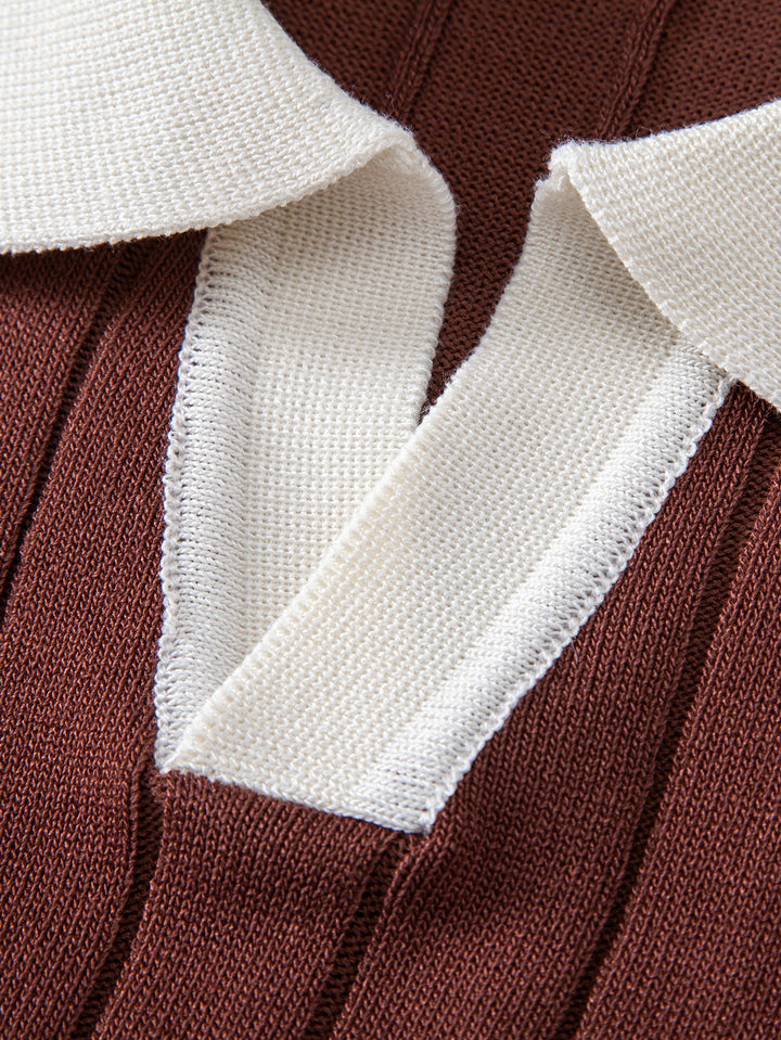 Contrast Trim Stripe Johnny Collar Polo &amp; Slim Fit Tapered Trousers