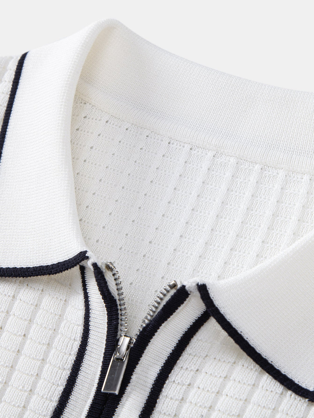 Contrast Trim Waffle Zipper Knit Polo &amp; Slim Fit Tapered Trousers