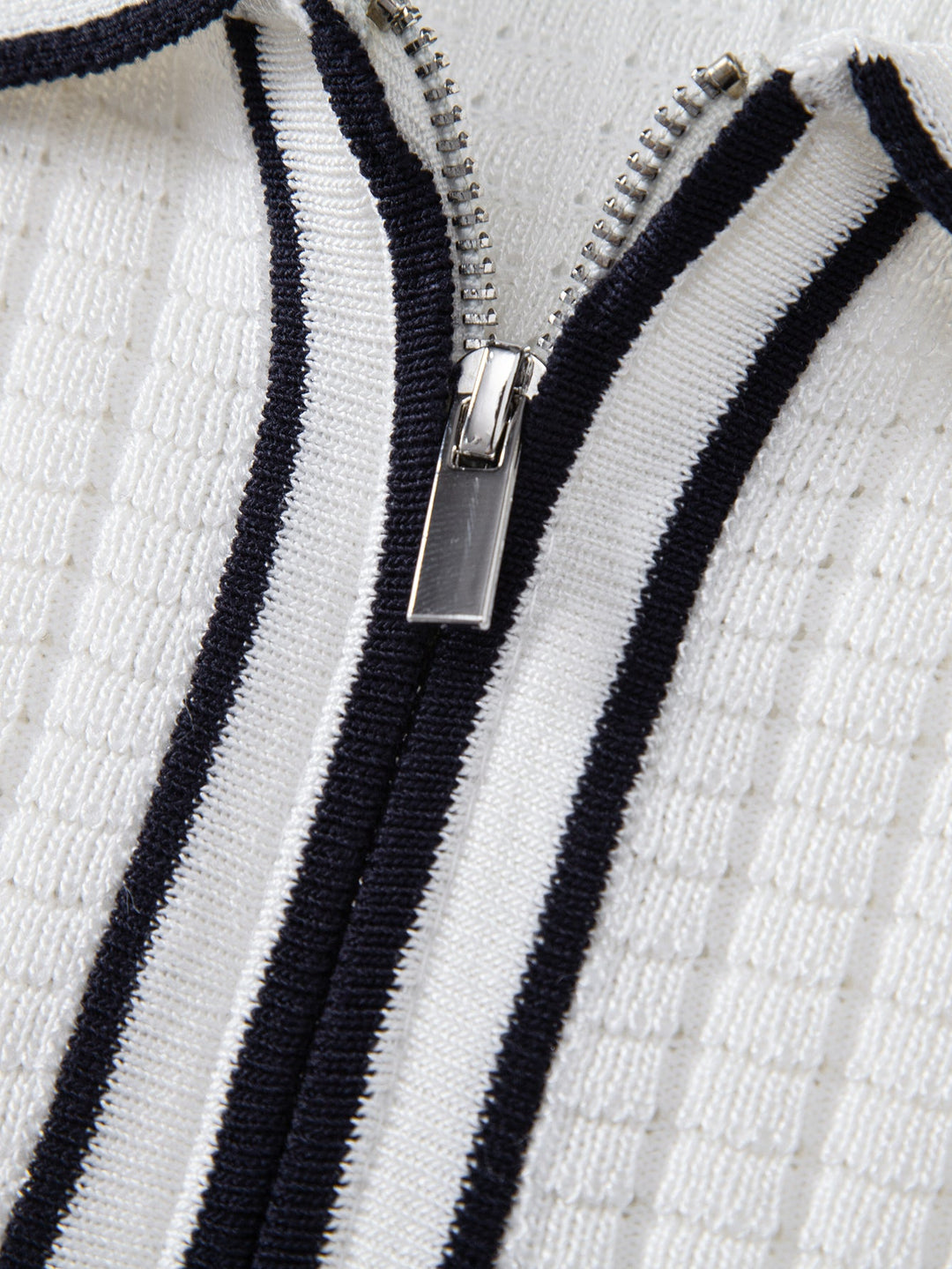 Contrast Trim Waffle Zipper Knit Polo &amp; Slim Fit Tapered Trousers