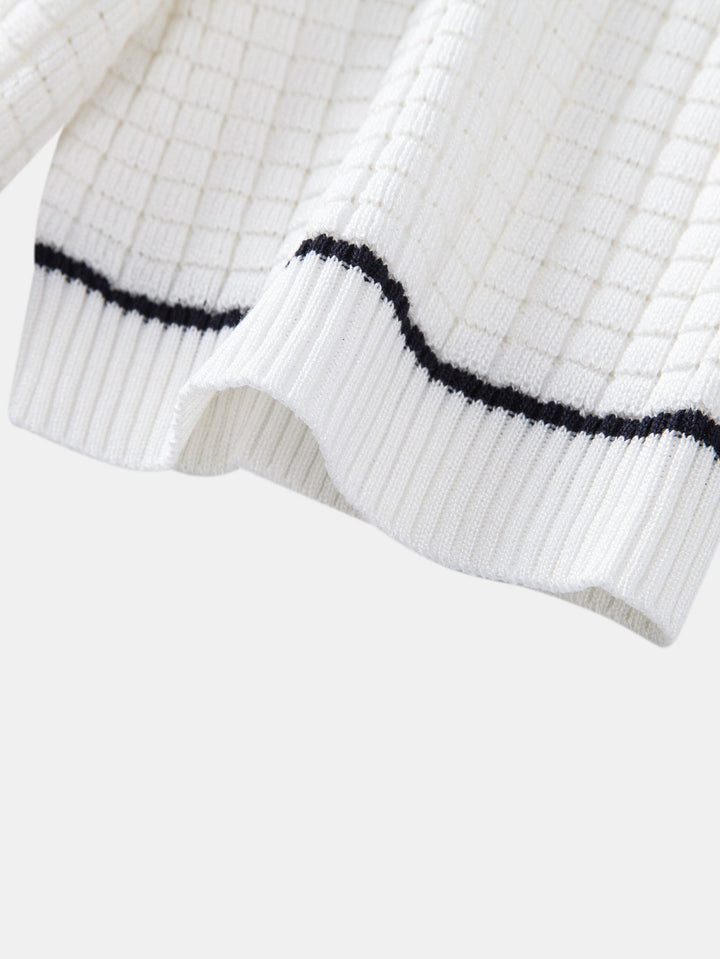 Contrast Trim Waffle Zipper Knit Polo &amp; Slim Fit Tapered Trousers