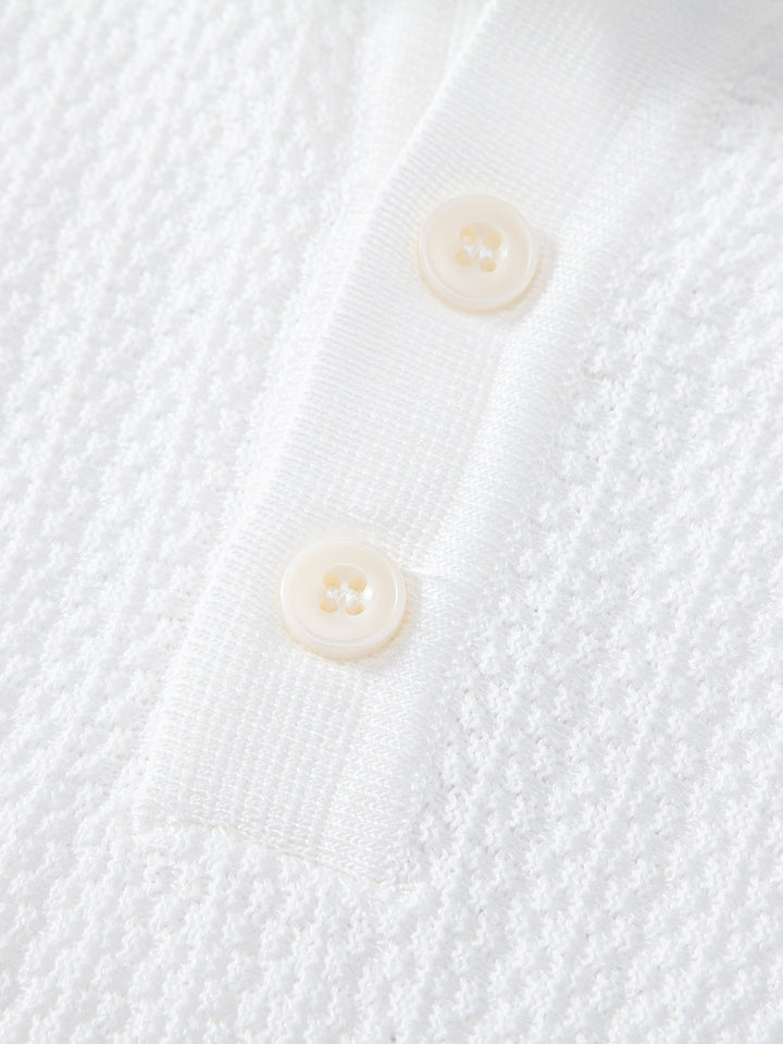 Contrast Textured Knit Polo &amp; Slim Fit Tapered Trousers