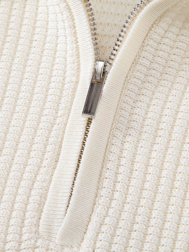 Contrast Waffle Zipper Knit Polo &amp; Slim Fit Tapered Trousers