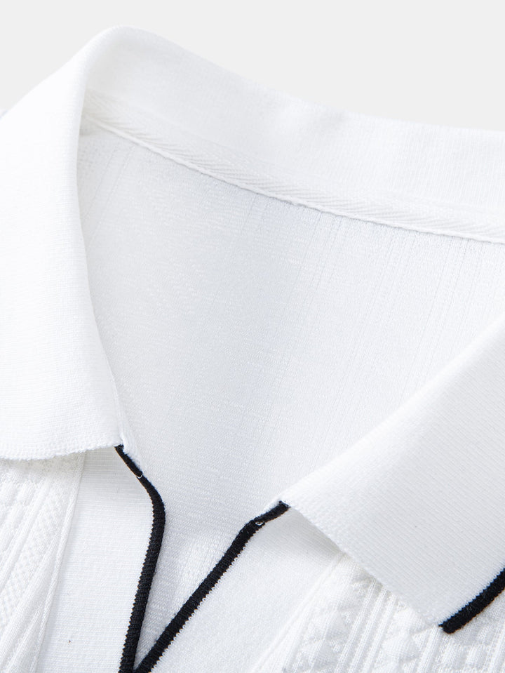 Geometric Jacquard V Neck Polo &amp; Slim Fit Tapered Trousers