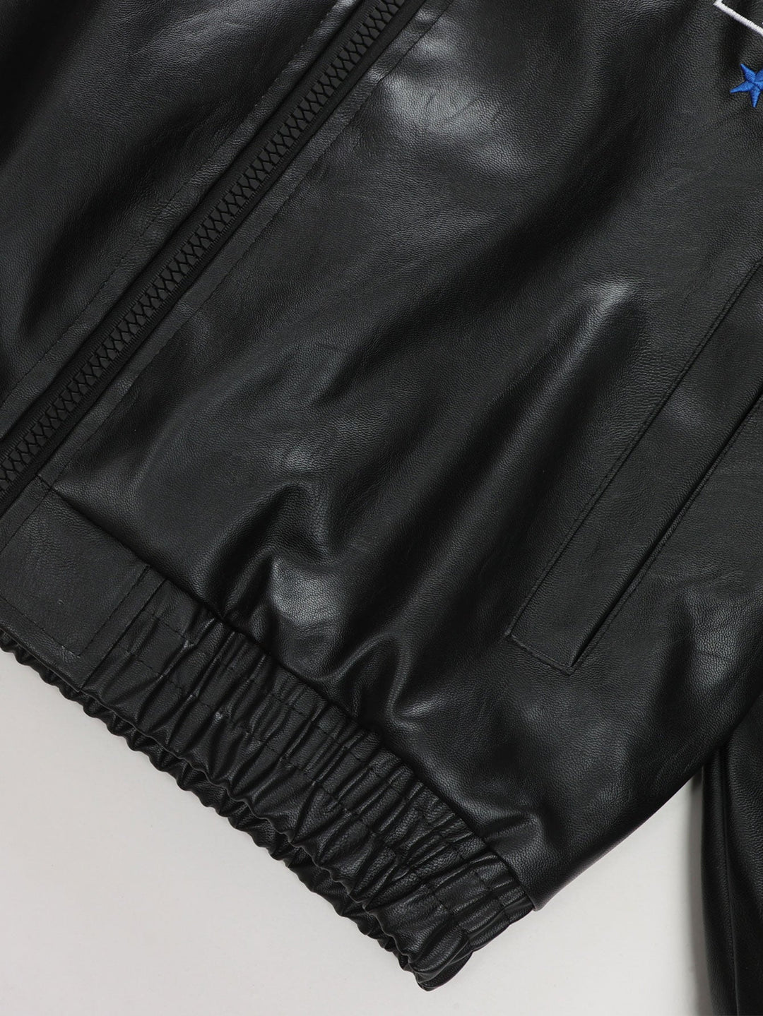 Fleece Lined Embroidery Leather Racing Jacket