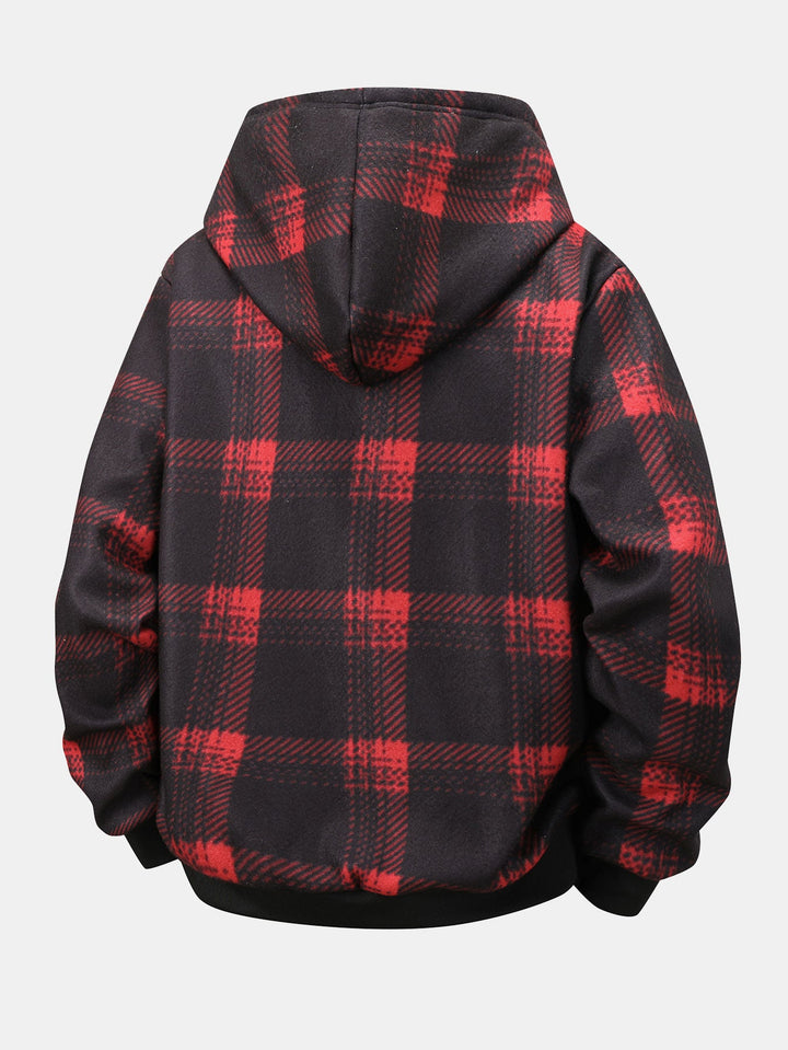 Teddy Lined Button Up Flannel Plaid Hooded Coat