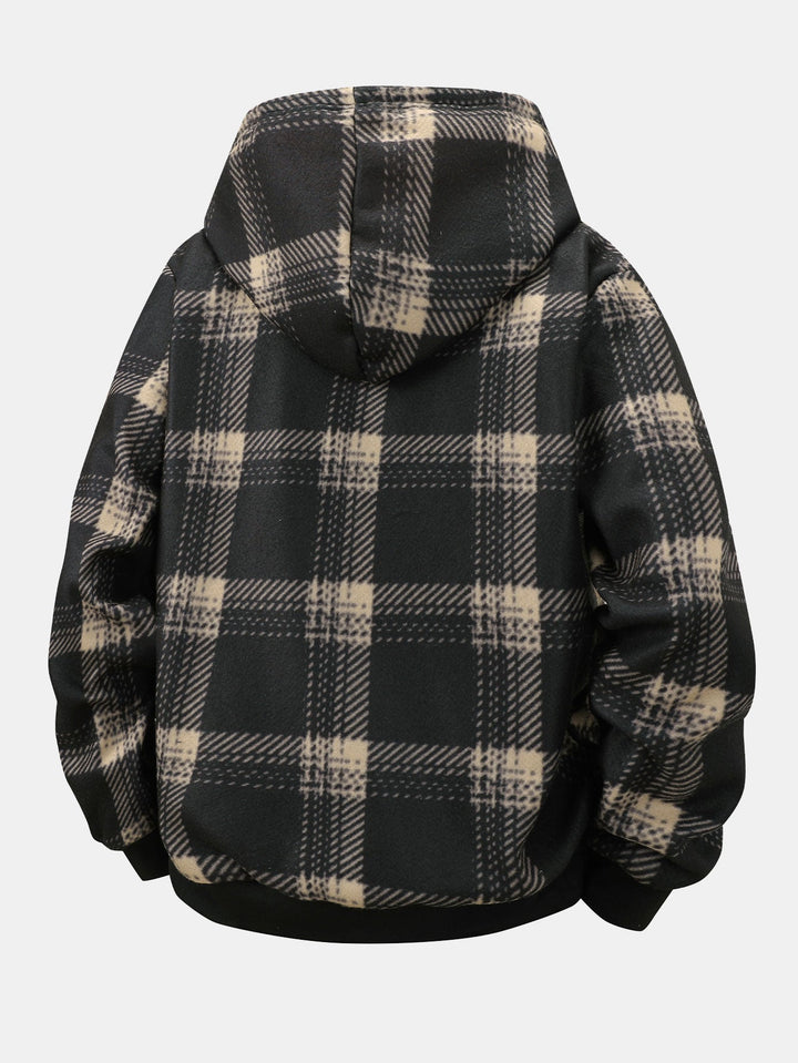 Teddy Lined Zip Up Flannel Plaid Hooded Coat