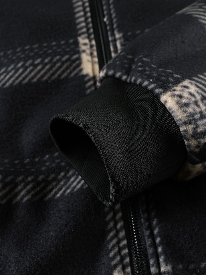 Teddy Lined Zip Up Flannel Plaid Hooded Coat