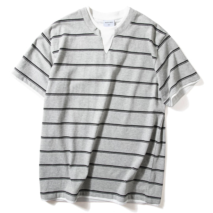 Loose-fitting Casual Two-piece Color-blocked Striped T-shirt
