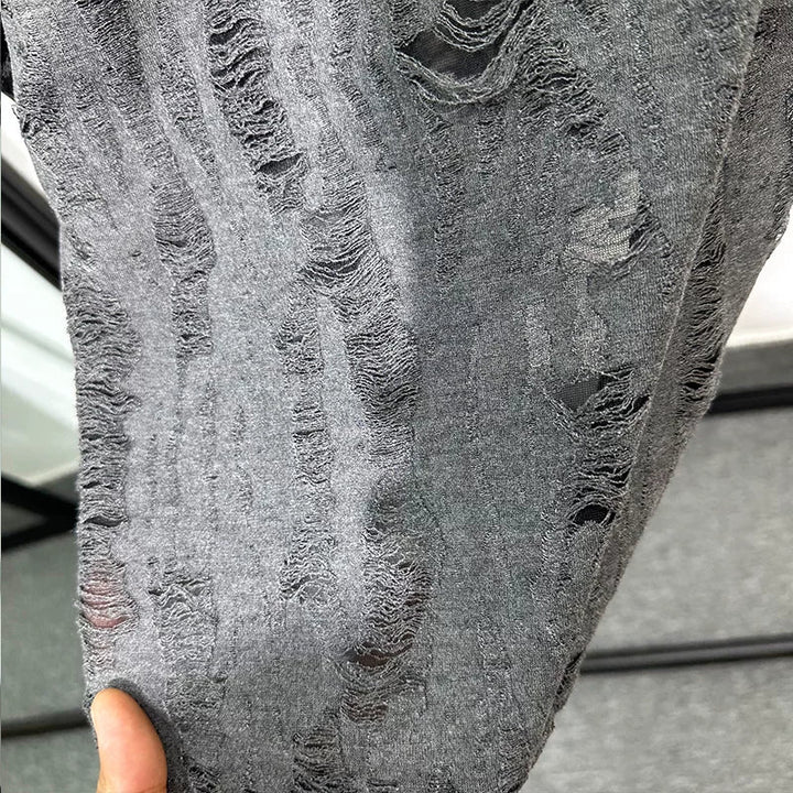 Loose-fit Distressed High-neck T-shirt