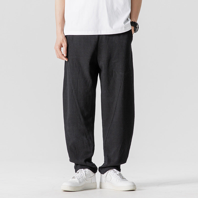 Waffle Loose-Fit Casual Wide-Leg Trousers