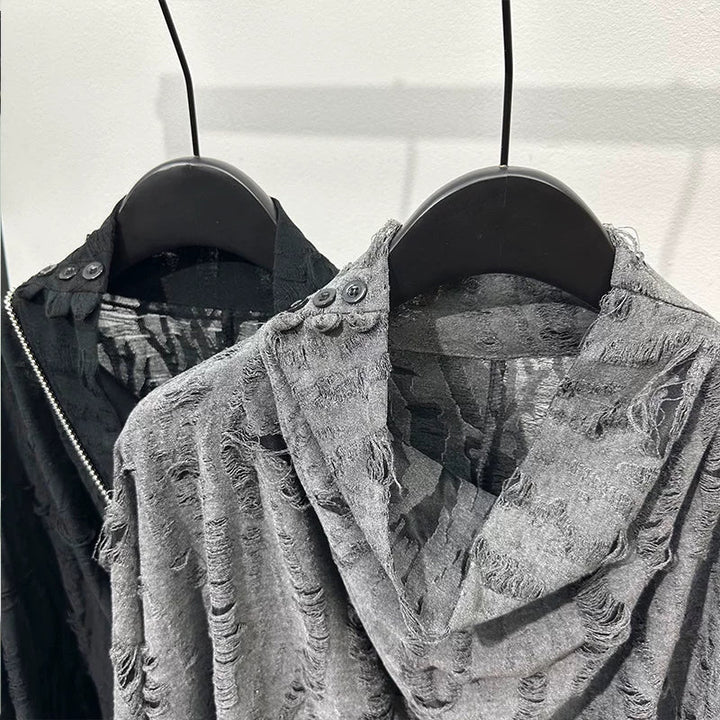 Loose-fit Distressed High-neck T-shirt