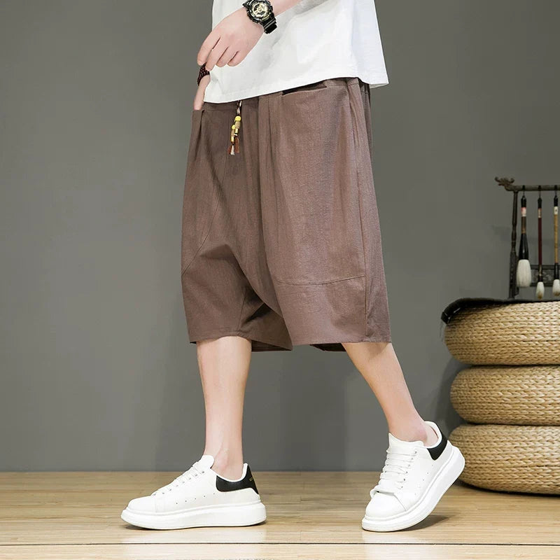 Linen Loose-fitting Low-rise Baggy Casual Shorts