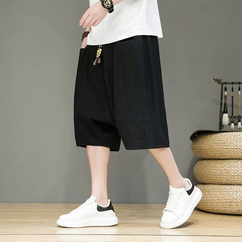 Linen Loose-fitting Low-rise Baggy Casual Shorts