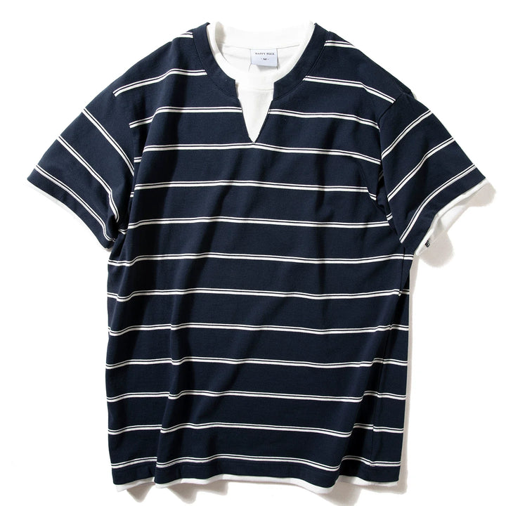 Loose-fitting Casual Two-piece Color-blocked Striped T-shirt
