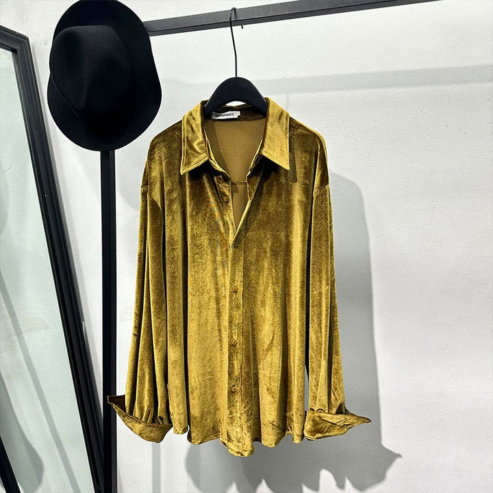 Loose-Fit Velvet Shirt with Fluid Drape