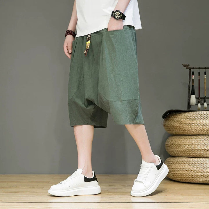 Linen Loose-fitting Low-rise Baggy Casual Shorts