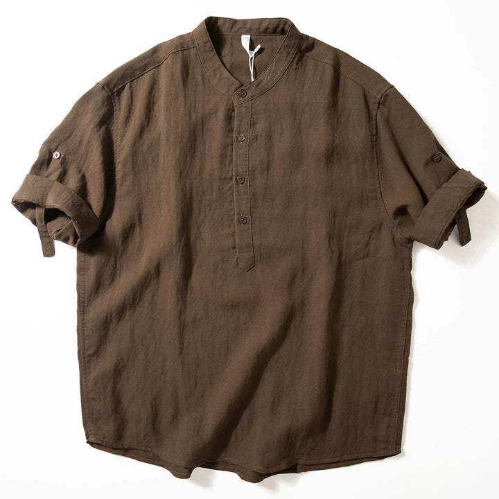 Retro Stand-up Collar Breathable Drape T-shirt