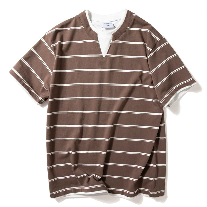 Loose-fitting Casual Two-piece Color-blocked Striped T-shirt