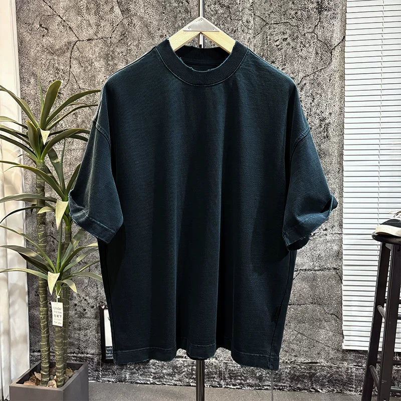 420g Cotton Drop-Shoulder Frayed Edge T-shirt