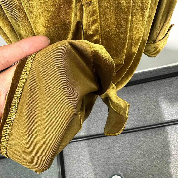 Loose-Fit Velvet Shirt with Fluid Drape