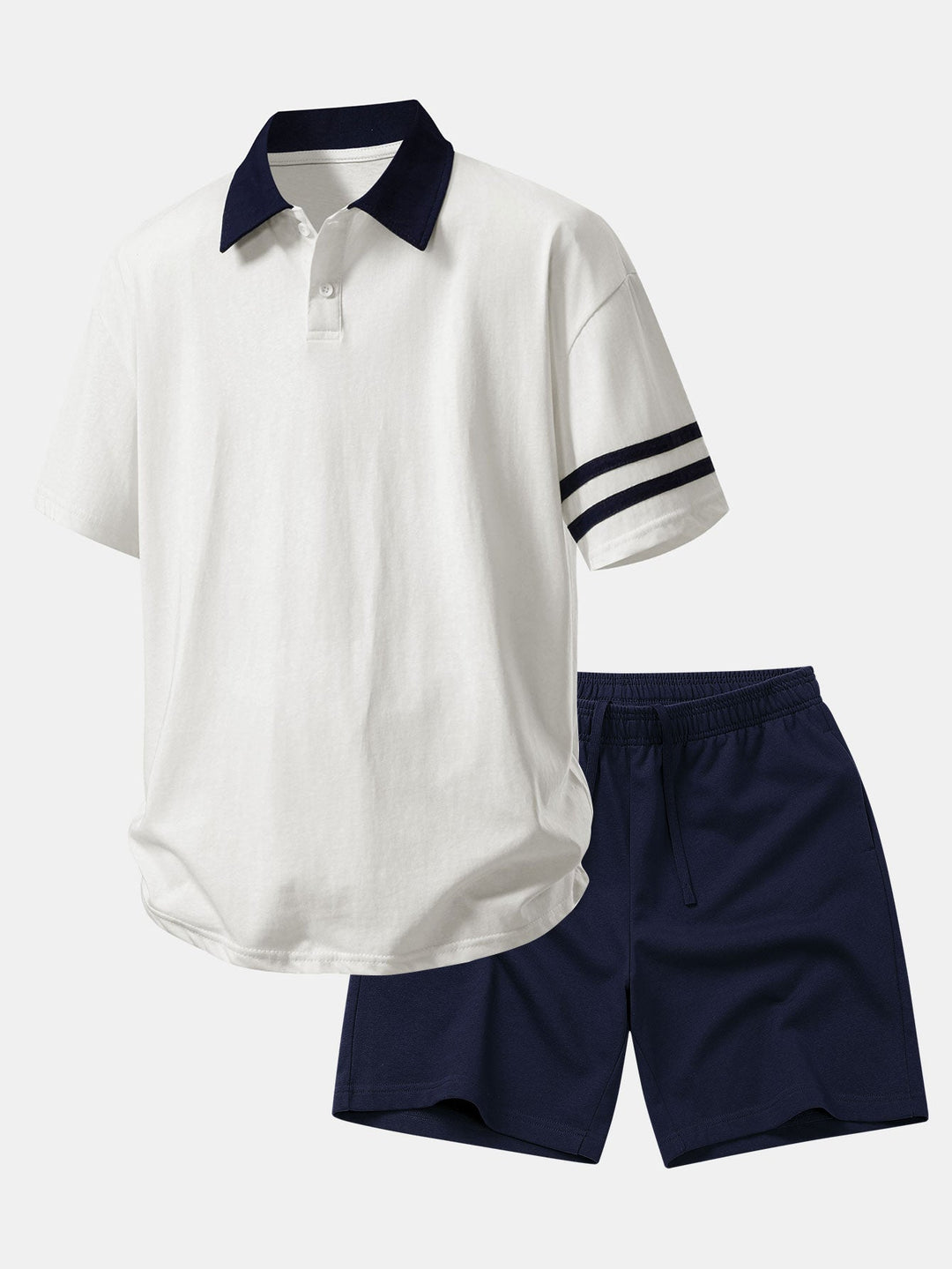 Relax Fit Contrast Collar Polo Shirt &amp; Cotton Drawstring 7" Shorts