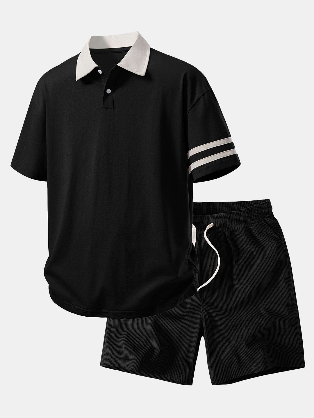 Relax Fit Contrast Collar Polo Shirt &amp; Corduroy 7" Shorts