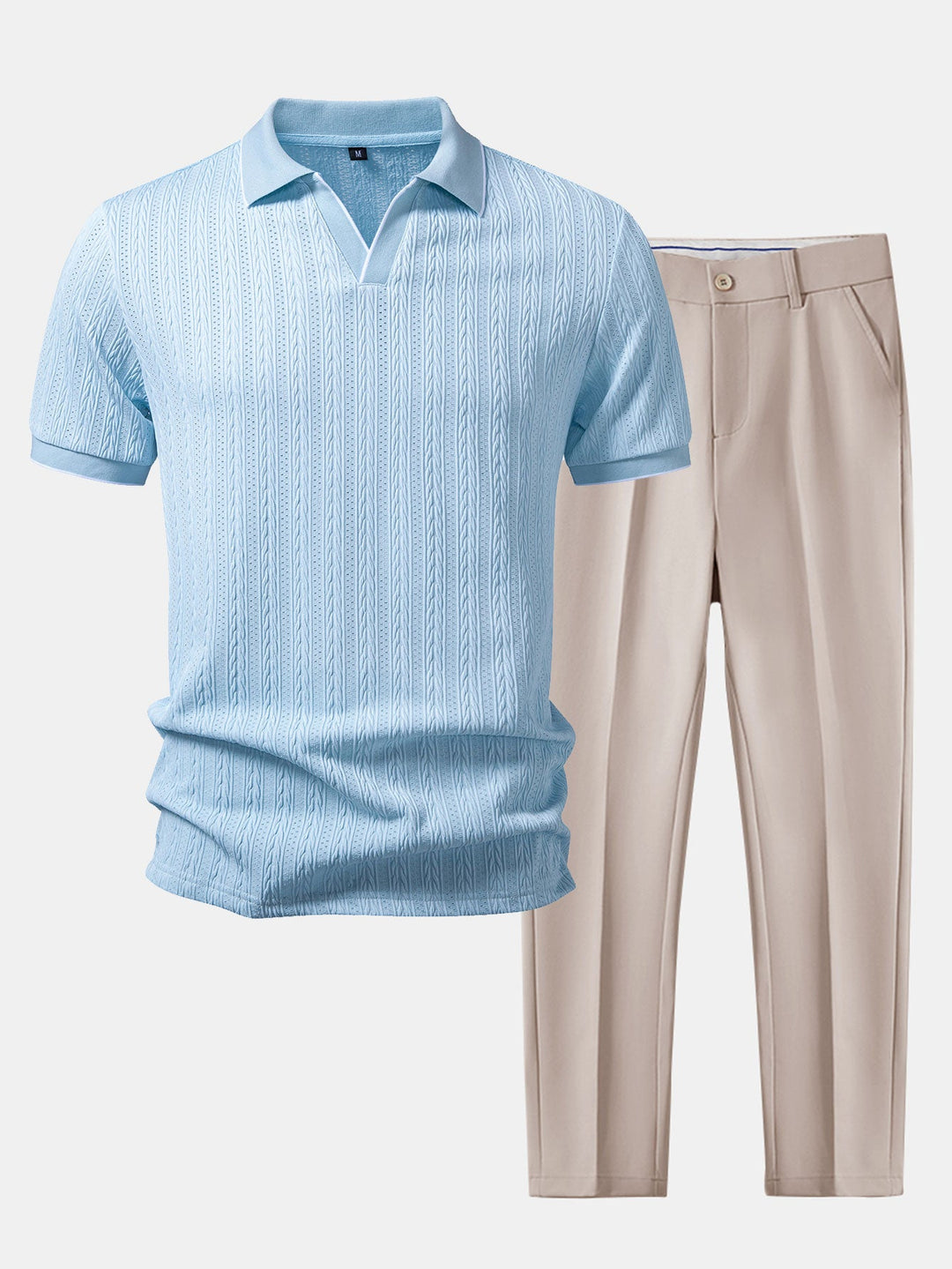 Geometric Jacquard Johnny Collar Polo &amp; Slim Fit Tapered Trousers
