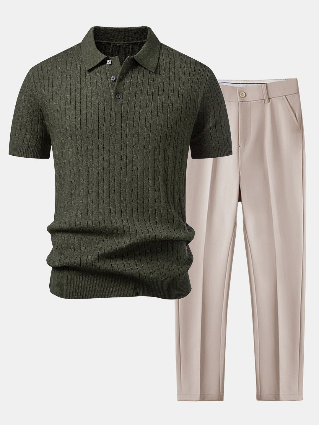 Twisted Jacquard Knit Polo &amp; Slim Fit Tapered Trousers