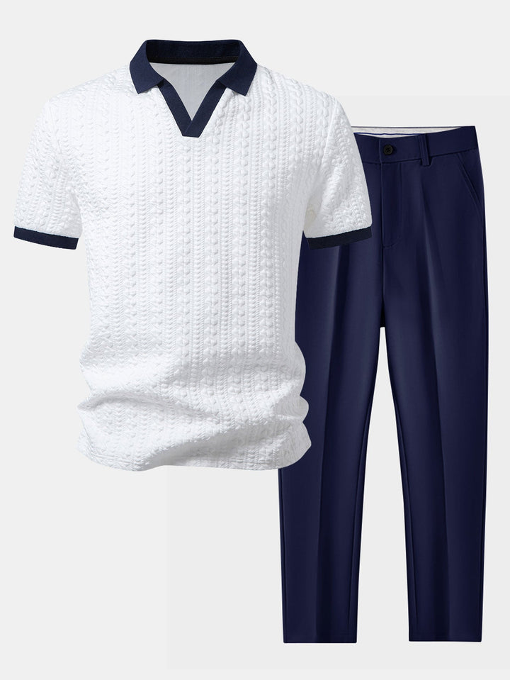 Contrast Jacquard Polo &amp; Slim Fit Tapered Trousers