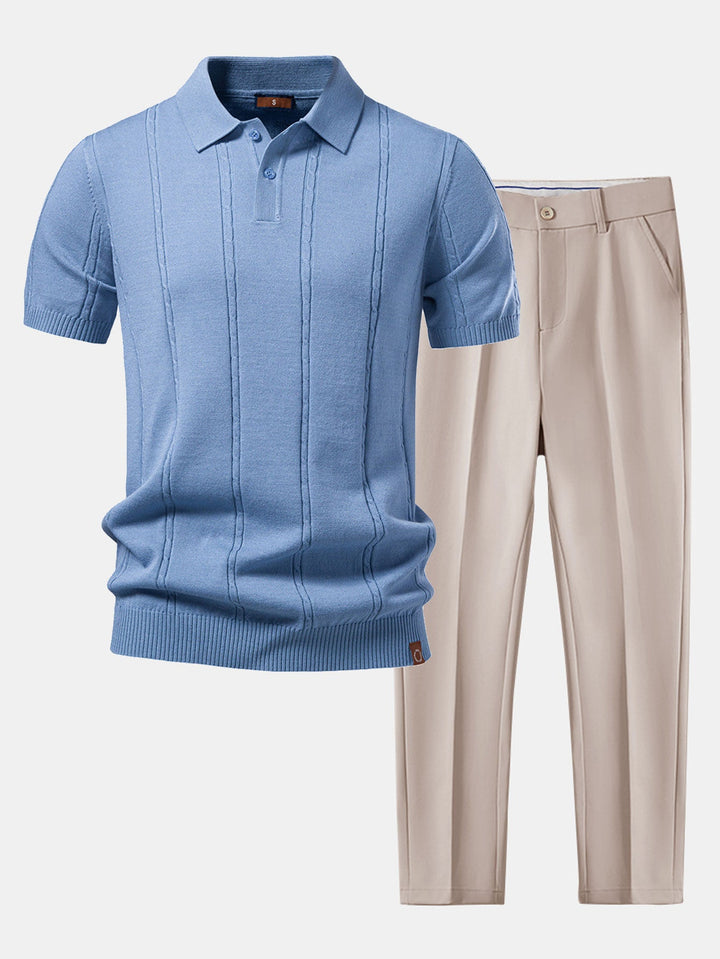 Twist Knit Polo &amp; Slim Fit Tapered Trousers