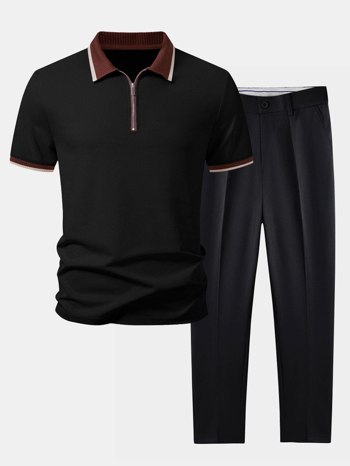 Contrast Trim Zipper Polo &amp; Slim Fit Tapered Trousers