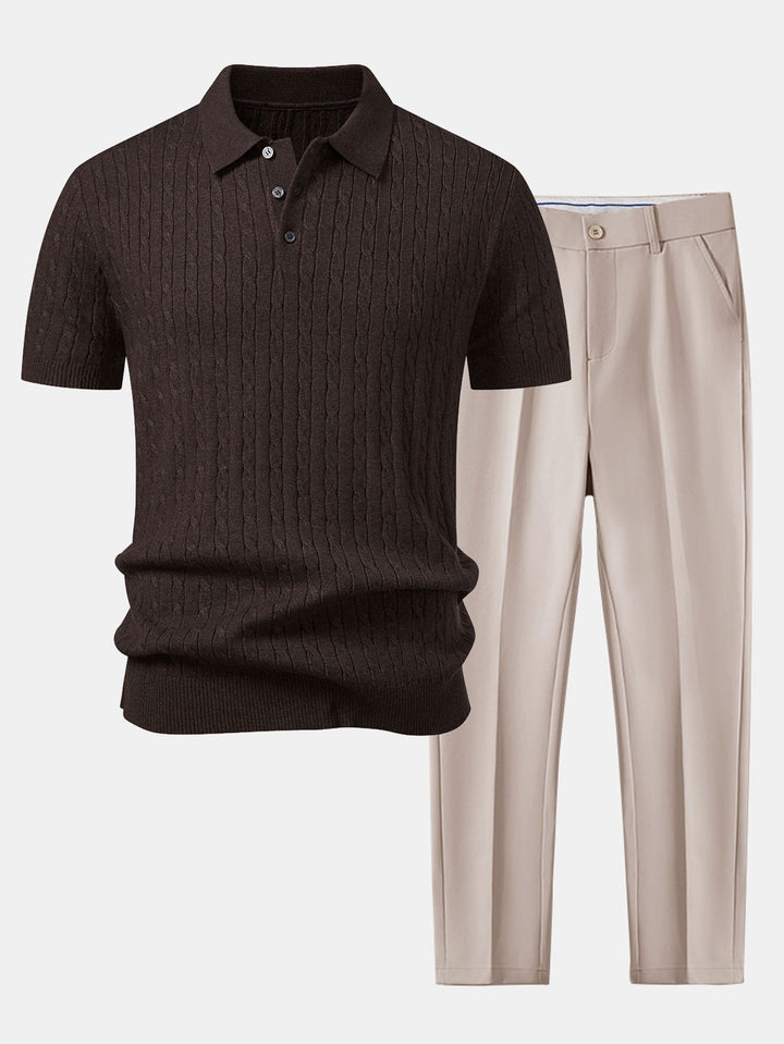 Twisted Jacquard Knit Polo &amp; Slim Fit Tapered Trousers