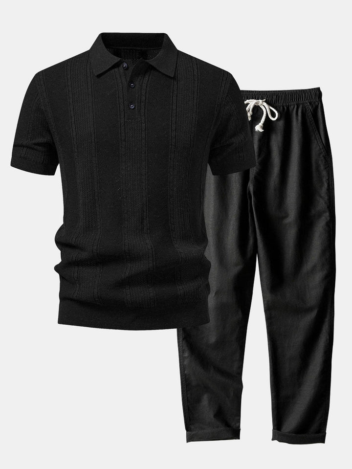 Linen Textured Knit Polo &amp; Straight Leg Linen Pants
