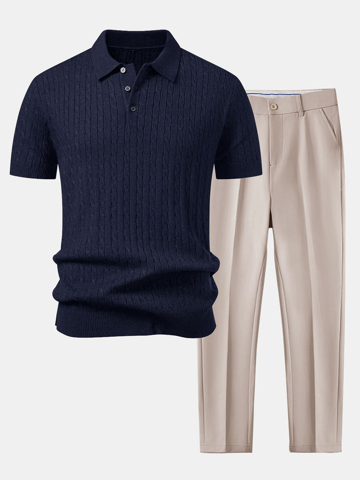 Twisted Jacquard Knit Polo &amp; Slim Fit Tapered Trousers