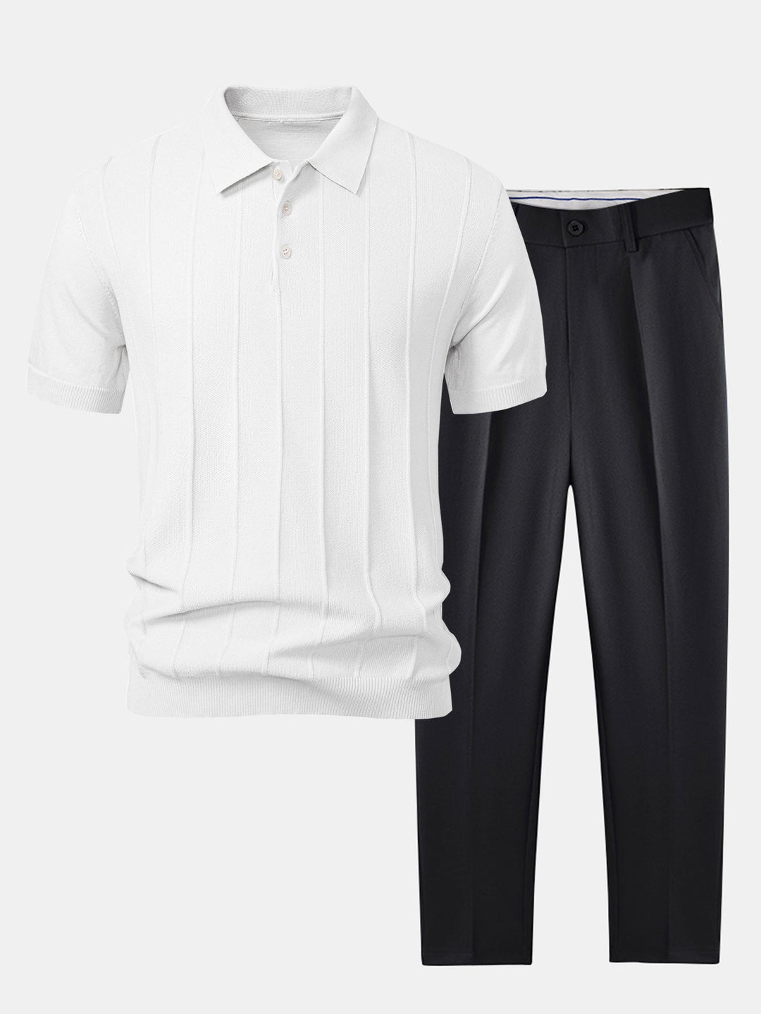 Stripe Jacquard Knit Polo Shirt &amp; Slim Fit Tapered Trousers
