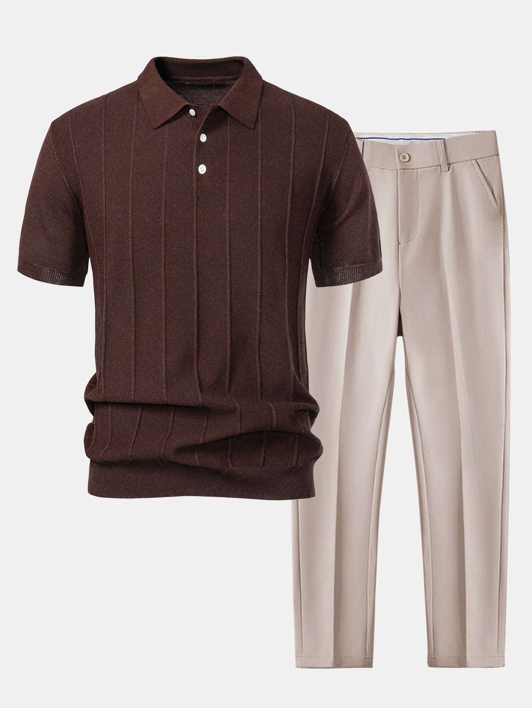 Stripe Jacquard Knit Polo Shirt &amp; Slim Fit Tapered Trousers