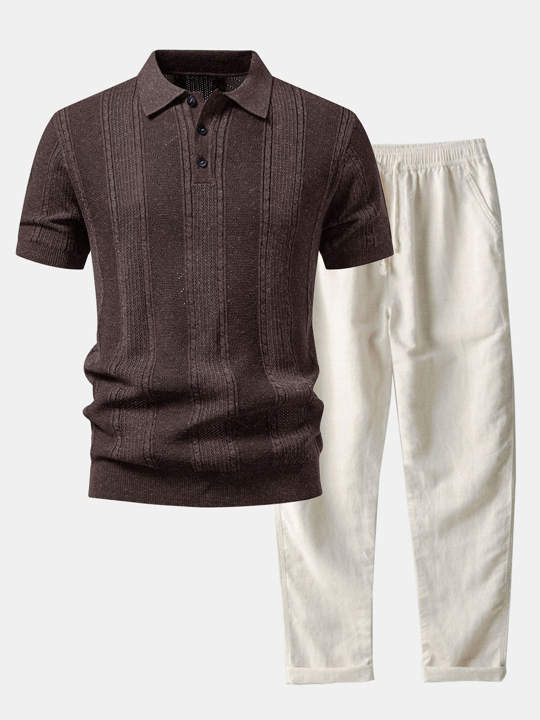 Linen Textured Knit Polo &amp; Straight Leg Linen Pants