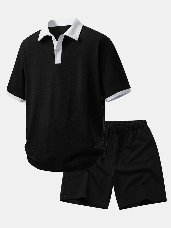 Relax Fit Contrast Cotton Polo &amp; Cotton Drawstring 7" Shorts