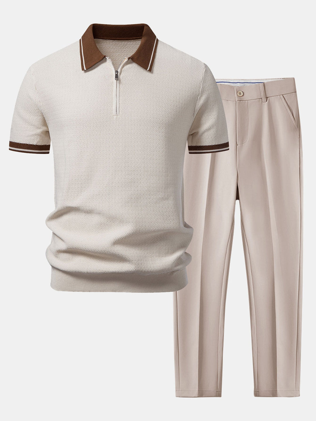Contrast Zipper Knit Polo &amp; Slim Fit Tapered Trousers