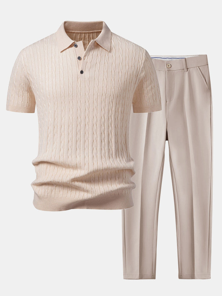 Twisted Jacquard Knit Polo &amp; Slim Fit Tapered Trousers