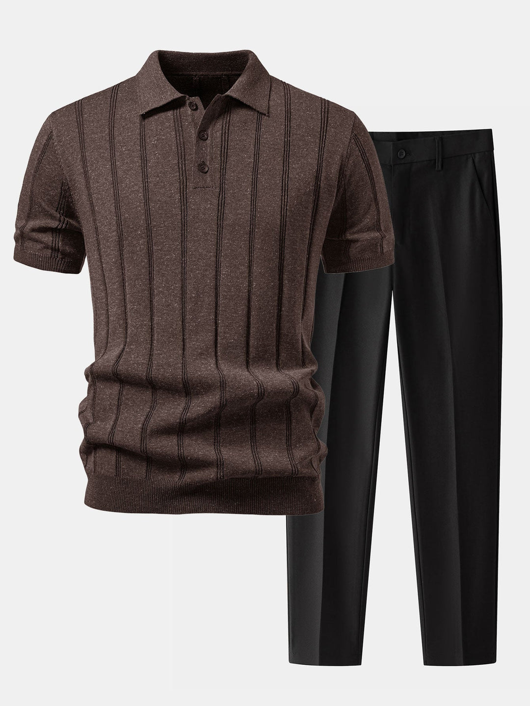 Linen Ribbed Knit Polo &amp; Slim Fit Tapered Trousers