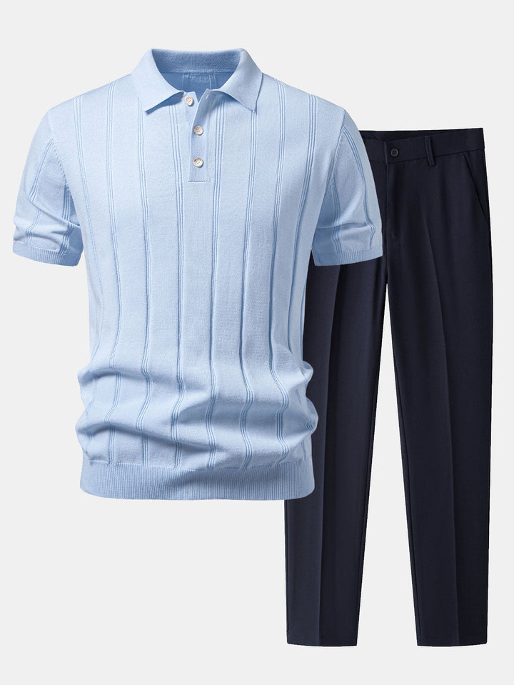 Linen Ribbed Knit Polo &amp; Slim Fit Tapered Trousers