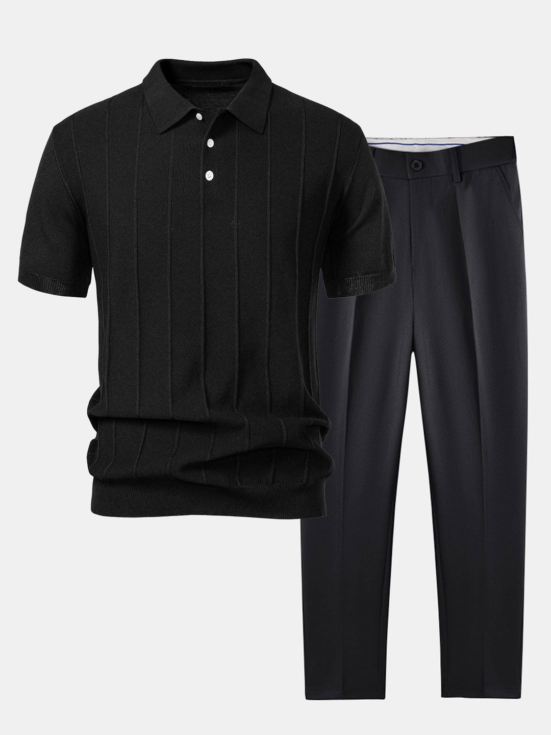 Stripe Jacquard Knit Polo Shirt &amp; Slim Fit Tapered Trousers