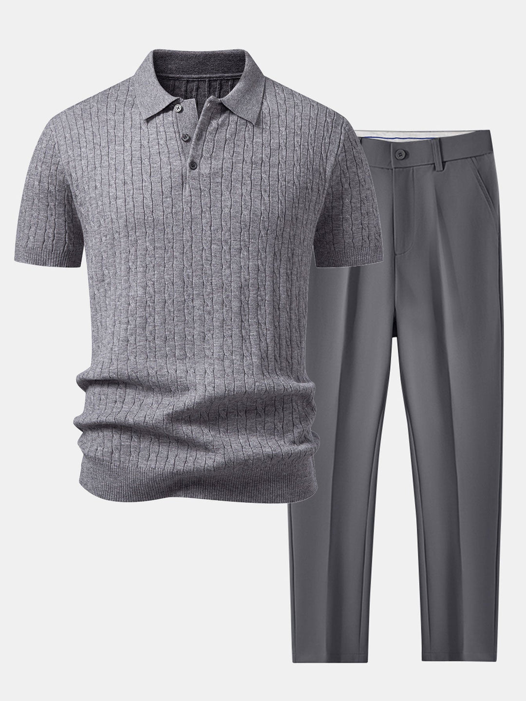 Twisted Jacquard Knit Polo &amp; Slim Fit Tapered Trousers