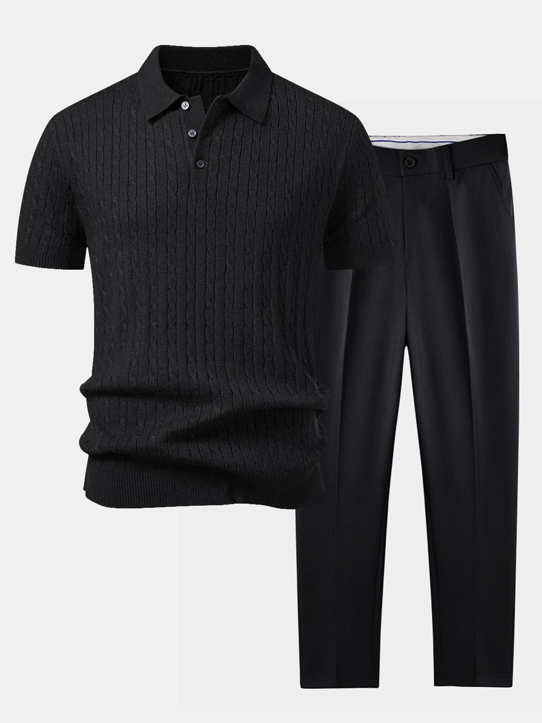Twisted Jacquard Knit Polo &amp; Slim Fit Tapered Trousers