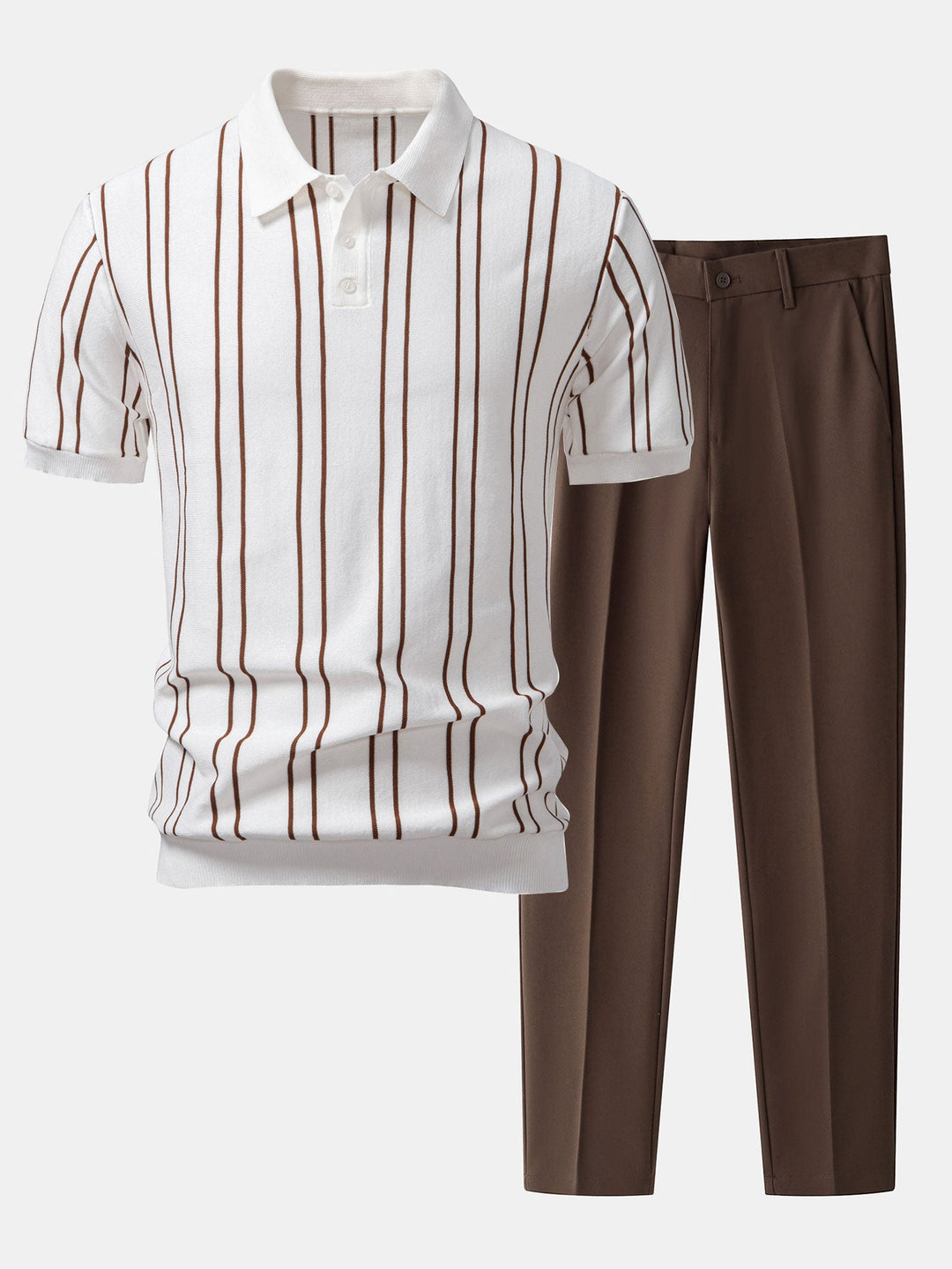 Striped Knitted Polo Shirt &amp; Slim Fit Tapered Trousers