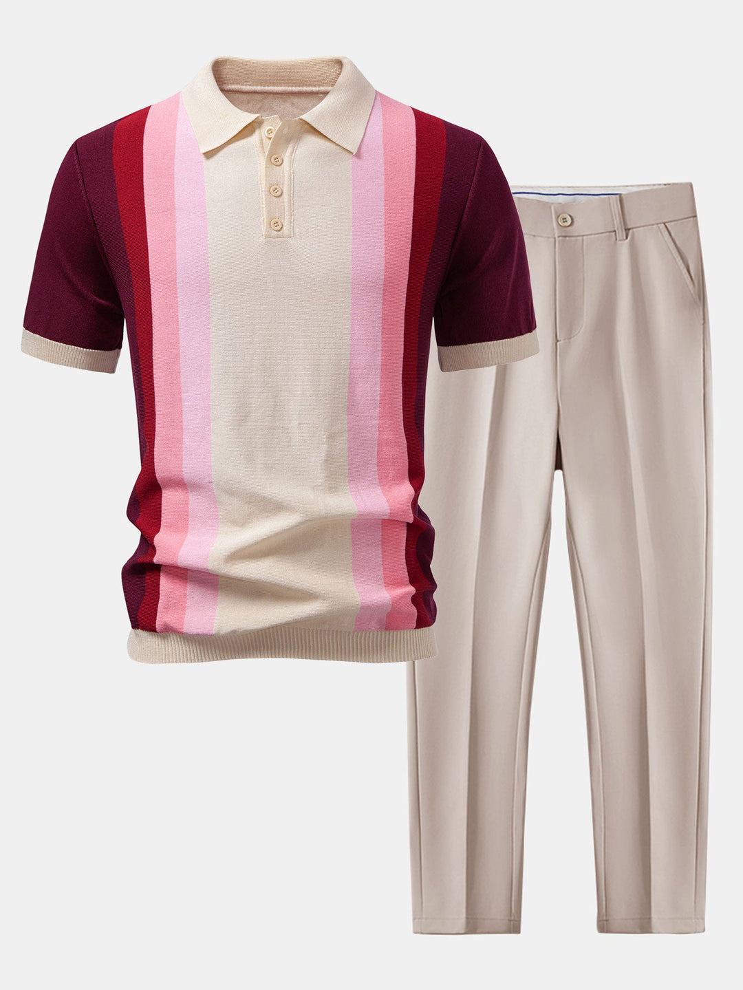 Striped Knitted Polo Shirt &amp; Slim Fit Tapered Trousers