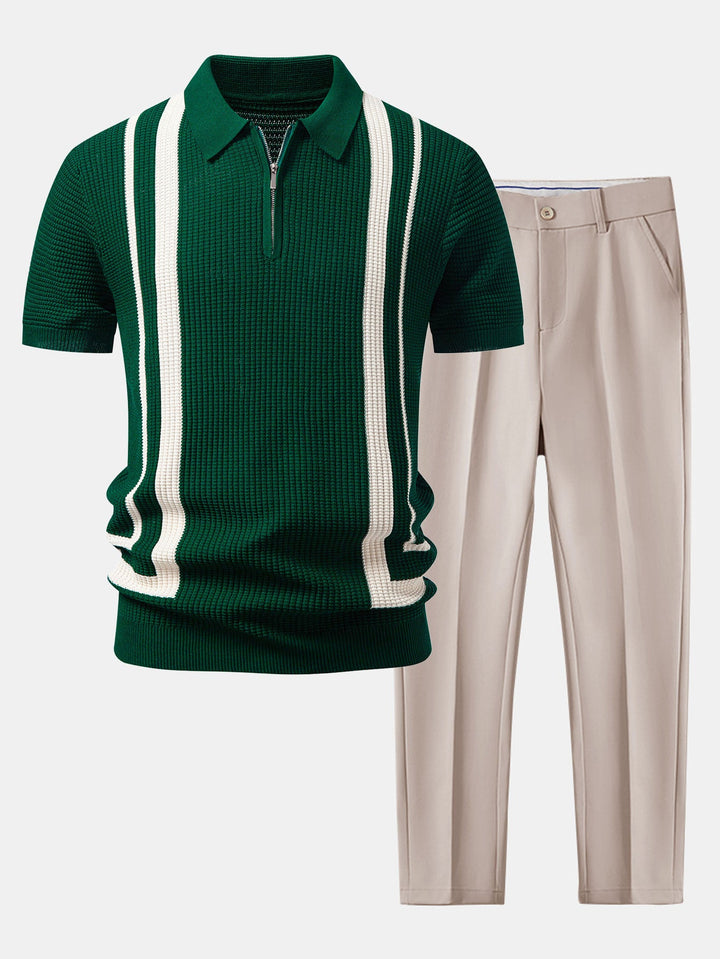 Contrast Zipper Polo &amp; Slim Fit Tapered Trousers