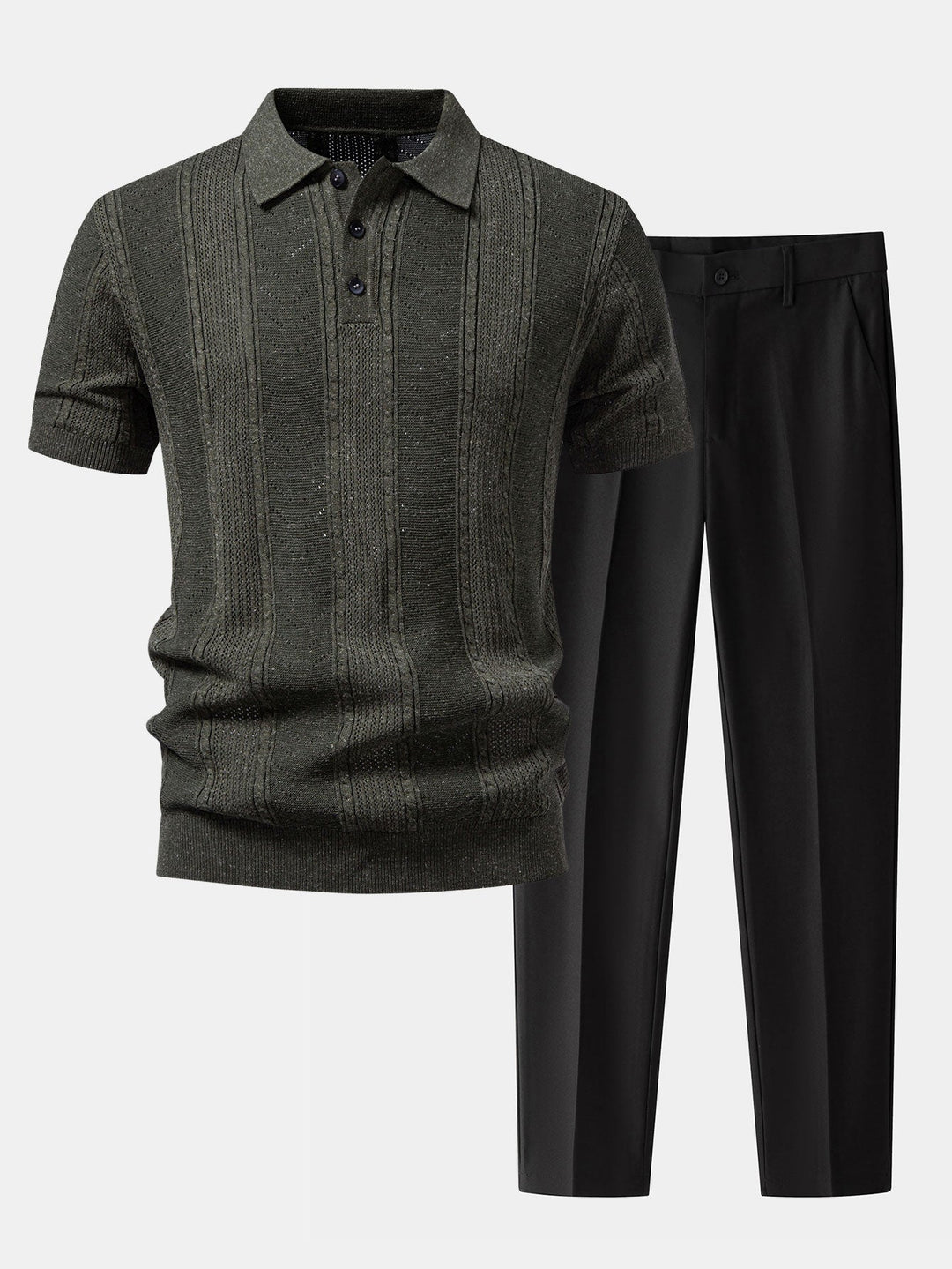 Linen Textured Knit Polo &amp; Slim Fit Tapered Trousers